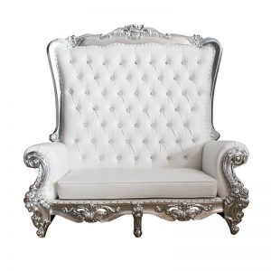 King Chris Royal Love Seat Sofa - White/Silver