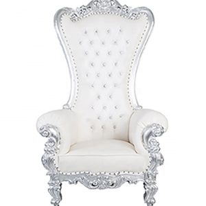 CE-2704: Chris Queen Throne Chair - White/Silver