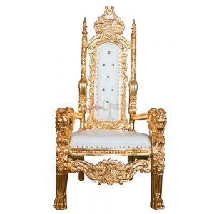 CE-2707: King Chris Lion Throne Chair White/Gold