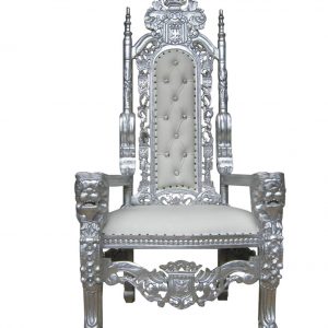 CE-2708: King Chris Lion Throne Chair White/Silver